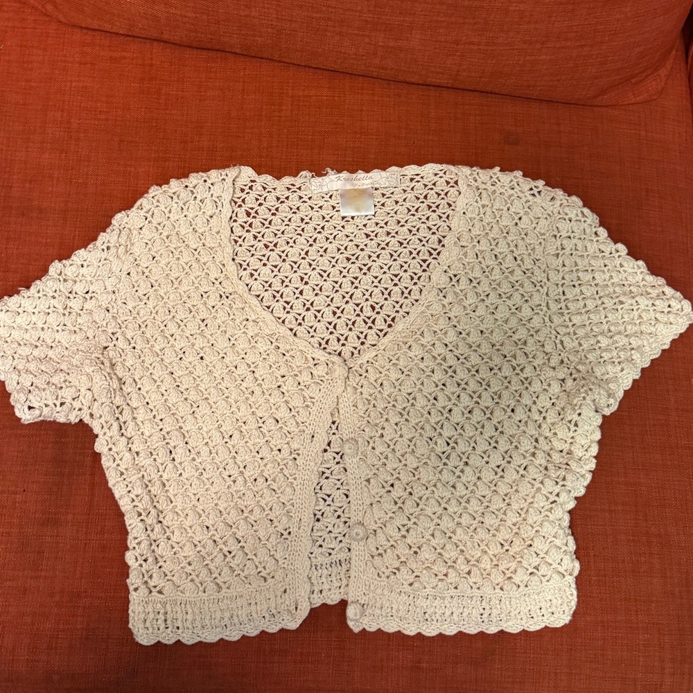 Krashetta Papillon cream Crochet short Cardigan M